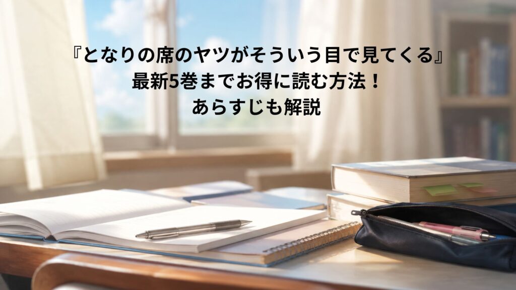 窓から差し込む柔らかな光に照らされた教室の机。ノートや筆記用具、本が並び、青春ラブコメ作品の静かな距離感と日常感を表現したイメージ。